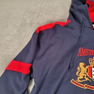 Amsterdam Vintage Embroidered Hoodie Navy Red‎ Lion Crest Sweatshirt XL Flaw